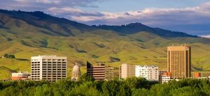 Boise, Idaho. Skyline with foothills beyond in the spring.